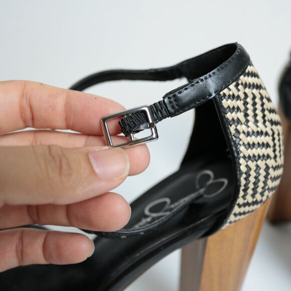 Jessica Simpson Peep Toe Wooden Platform Block Heels Size 8.5 - Picture 11 of 12